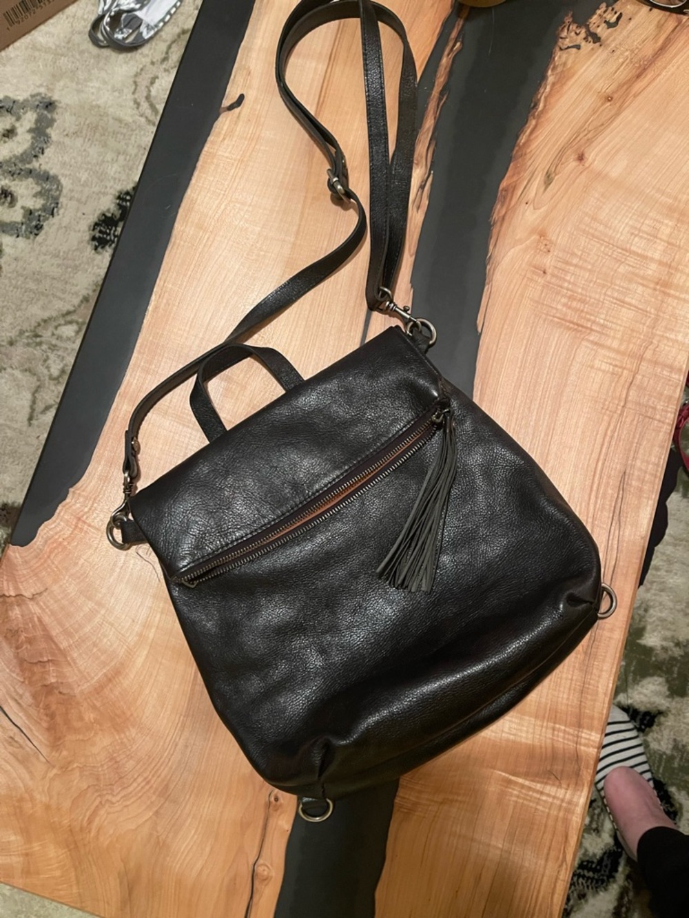 Patricia Nash Black Leather Crossbody Bag with Tassel